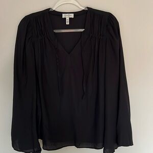 Jessica Simpson bell sleeve sheer black top vneck w ties women size xs